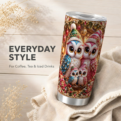 #pl[20oz|Steel] Christmas Owl Family Tumbler 20oz, Owl Tumbler, Stainless Steel Travel Cup