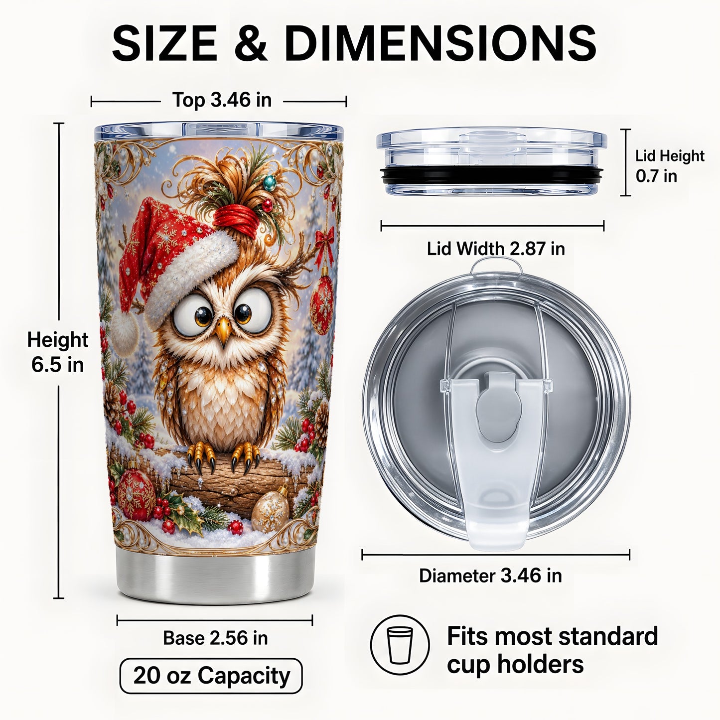 #pl[20oz|Steel] Christmas Owl Tumbler 20oz, Festive Owl Tumbler, Stainless Steel Travel Cup