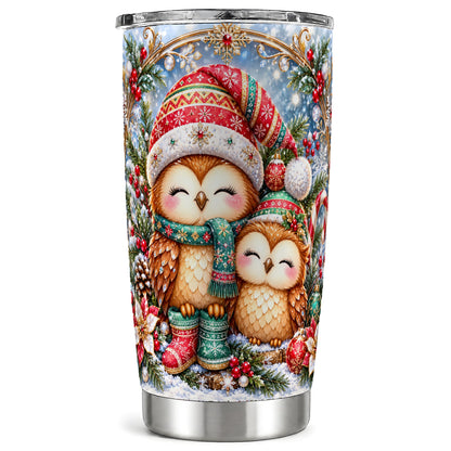 Christmas Owl Pair Tumbler 20oz, Owl Tumbler, Stainless Steel Travel Cup