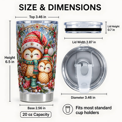 #pl[20oz|Steel] Christmas Owl Pair Tumbler 20oz, Owl Tumbler, Stainless Steel Travel Cup