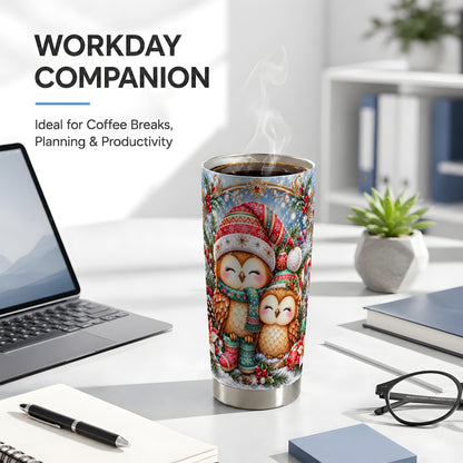 #pl[20oz|Steel] Christmas Owl Pair Tumbler 20oz, Owl Tumbler, Stainless Steel Travel Cup