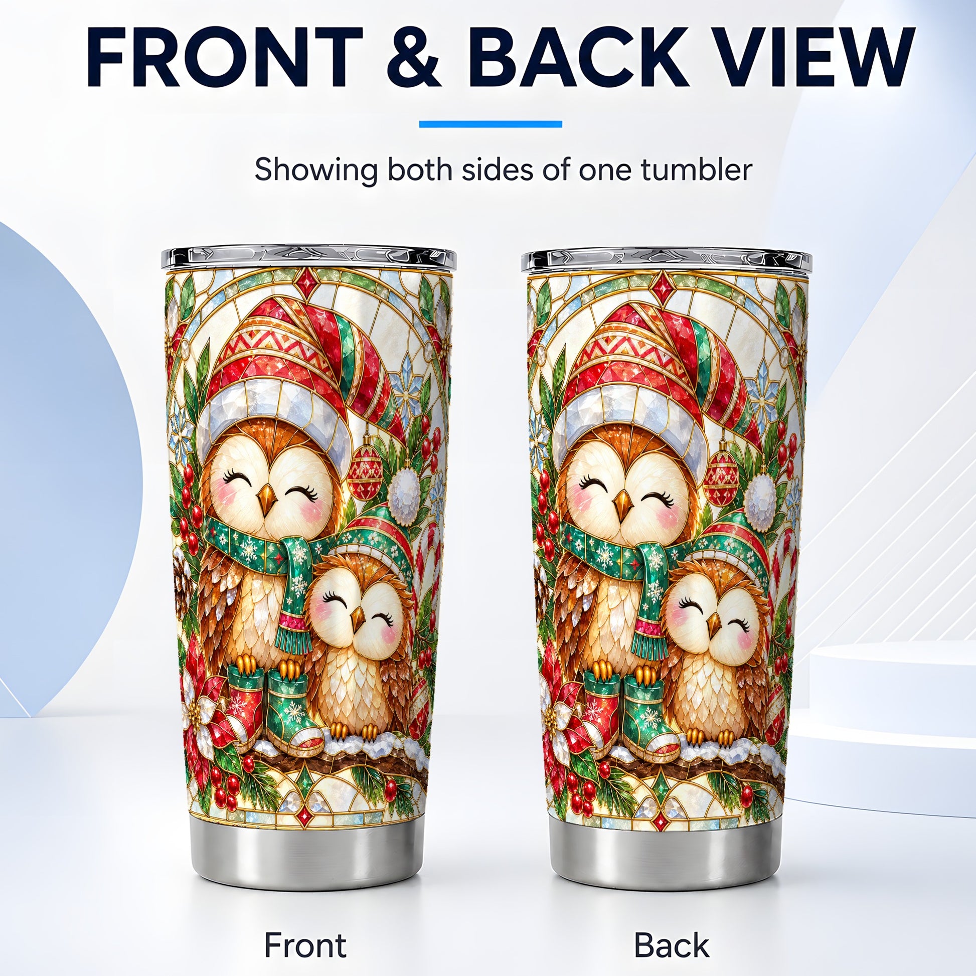 #pl[20oz|Steel] Stained Glass Owl Tumbler 20oz, Owl Tumbler, Stainless Steel Travel Cup