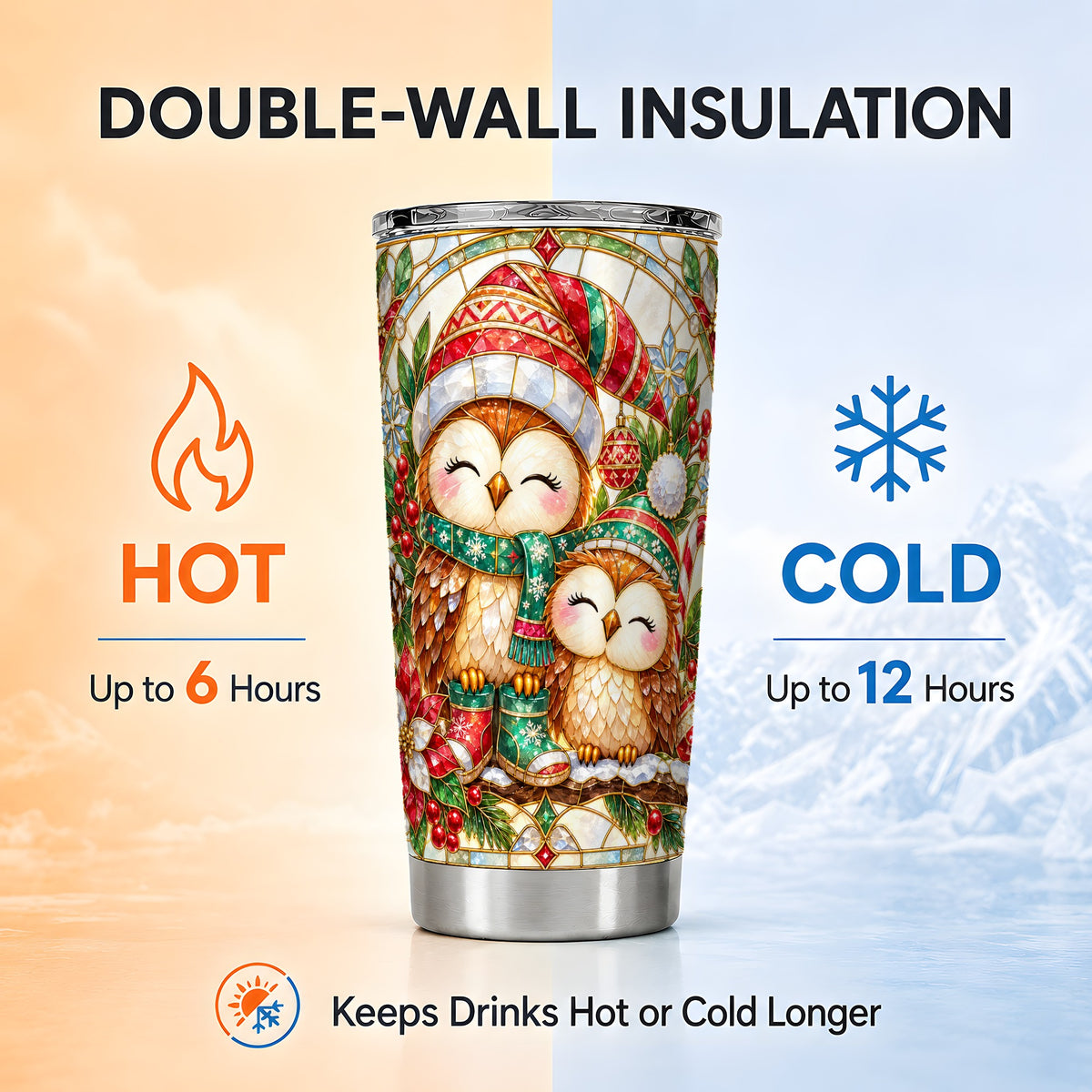 #pl[20oz|Steel] Stained Glass Owl Tumbler 20oz, Owl Tumbler, Stainless Steel Travel Cup