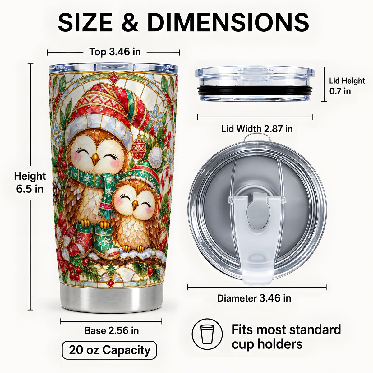 #pl[20oz|Steel] Stained Glass Owl Tumbler 20oz, Owl Tumbler, Stainless Steel Travel Cup