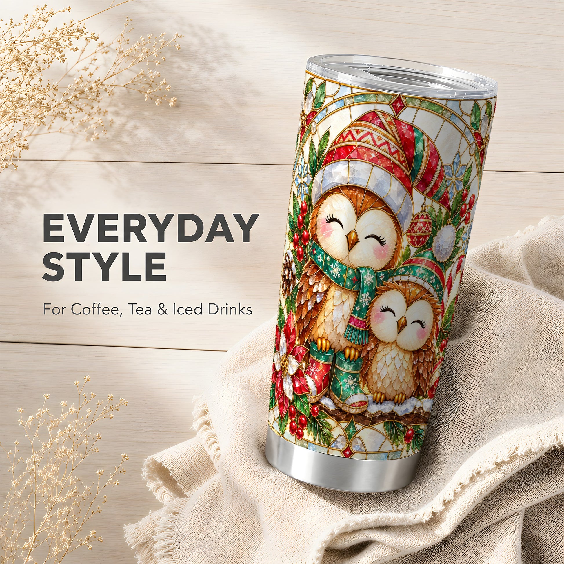 #pl[20oz|Steel] Stained Glass Owl Tumbler 20oz, Owl Tumbler, Stainless Steel Travel Cup