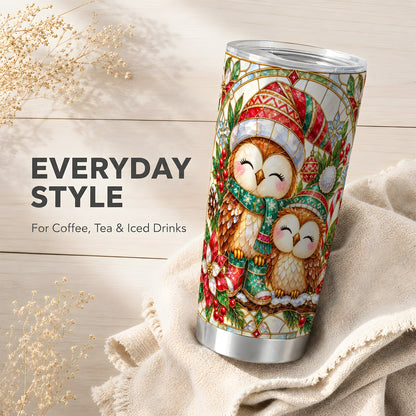 #pl[20oz|Steel] Stained Glass Owl Tumbler 20oz, Owl Tumbler, Stainless Steel Travel Cup