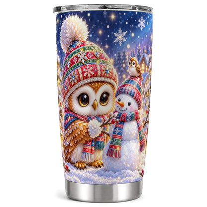 Christmas Owl Tumbler 20oz, Snowman Tumbler, Stainless Steel Travel Cup