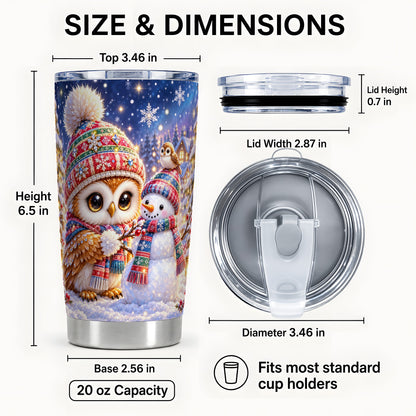 #pl[20oz|Steel] Christmas Owl Tumbler 20oz, Snowman Tumbler, Stainless Steel Travel Cup
