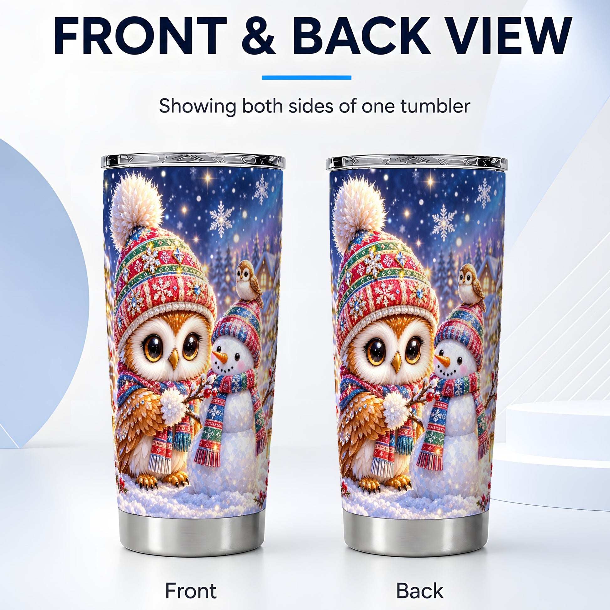 #pl[20oz|Steel] Christmas Owl Tumbler 20oz, Snowman Tumbler, Stainless Steel Travel Cup