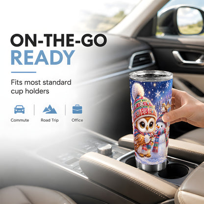#pl[20oz|Steel] Christmas Owl Tumbler 20oz, Snowman Tumbler, Stainless Steel Travel Cup
