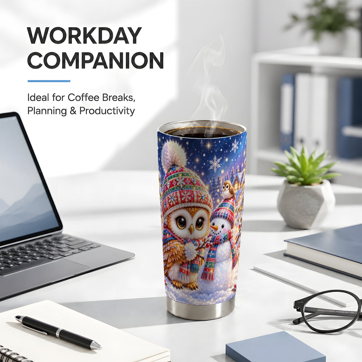 #pl[20oz|Steel] Christmas Owl Tumbler 20oz, Snowman Tumbler, Stainless Steel Travel Cup