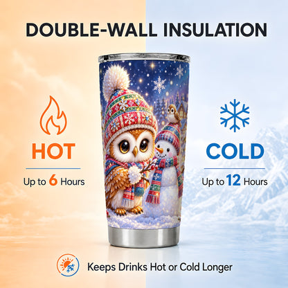 #pl[20oz|Steel] Christmas Owl Tumbler 20oz, Snowman Tumbler, Stainless Steel Travel Cup