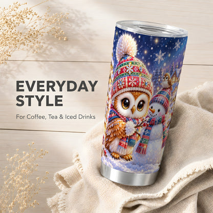 #pl[20oz|Steel] Christmas Owl Tumbler 20oz, Snowman Tumbler, Stainless Steel Travel Cup