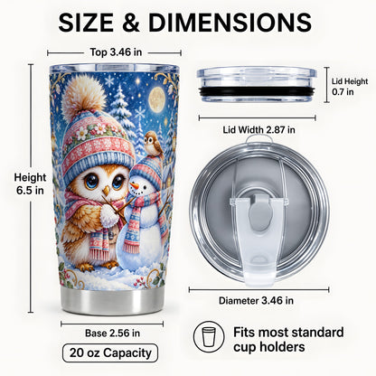 #pl[20oz|Steel] Winter Owl Snowman Tumbler 20oz, Owl Tumbler, Stainless Steel Travel Cup