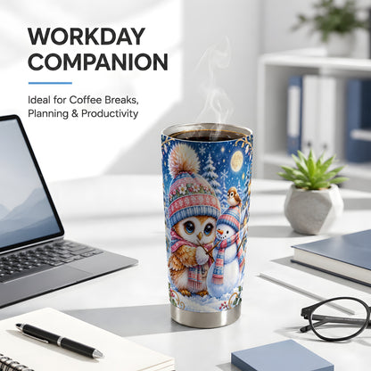 #pl[20oz|Steel] Winter Owl Snowman Tumbler 20oz, Owl Tumbler, Stainless Steel Travel Cup