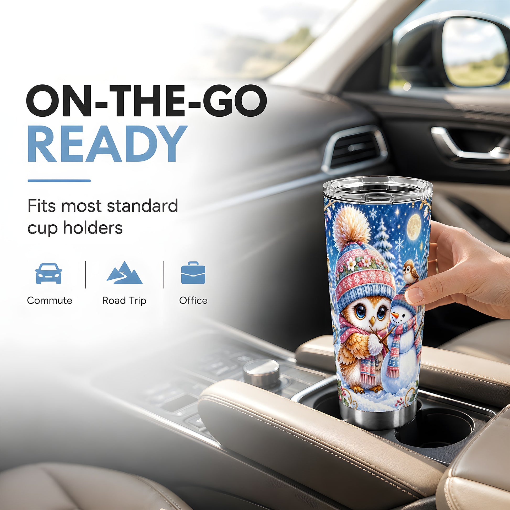#pl[20oz|Steel] Winter Owl Snowman Tumbler 20oz, Owl Tumbler, Stainless Steel Travel Cup