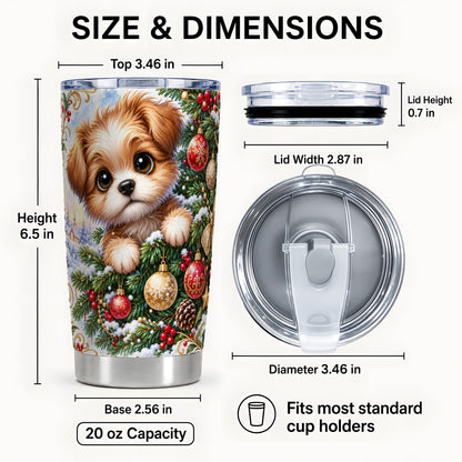 #pl[20oz|Steel] Christmas Puppy Tumbler 20oz, Dog Tumbler, Stainless Steel Travel Cup