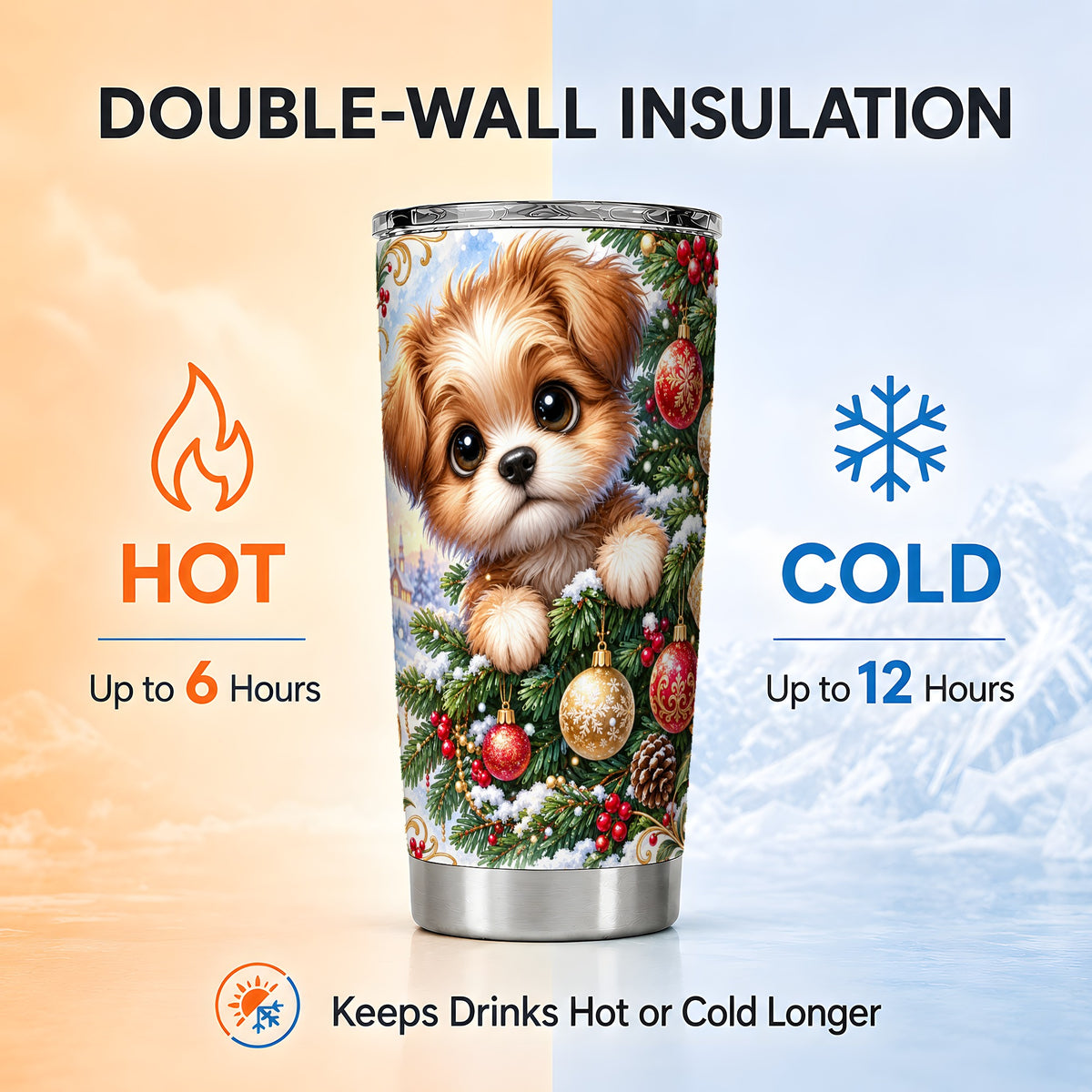 #pl[20oz|Steel] Christmas Puppy Tumbler 20oz, Dog Tumbler, Stainless Steel Travel Cup