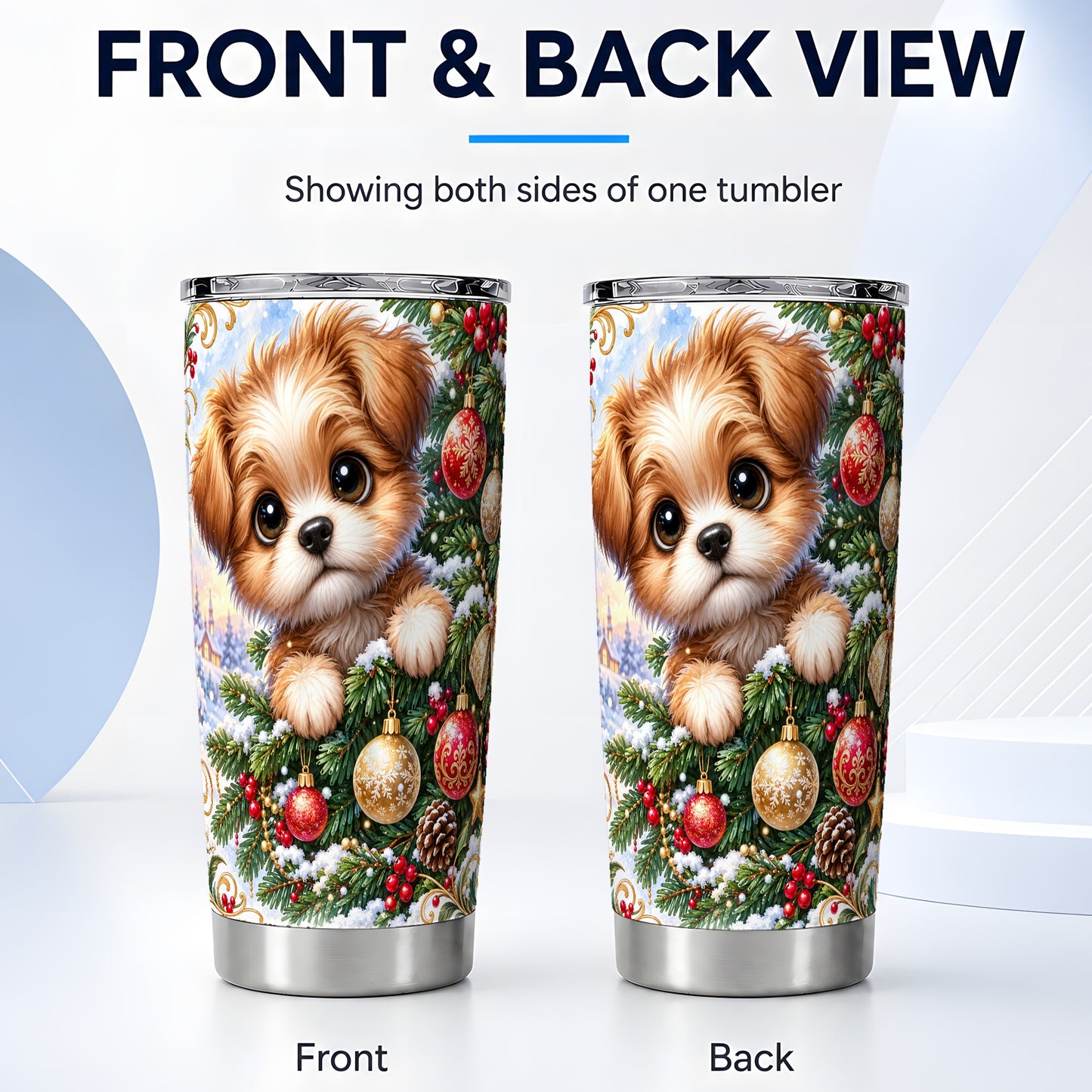 #pl[20oz|Steel] Christmas Puppy Tumbler 20oz, Dog Tumbler, Stainless Steel Travel Cup