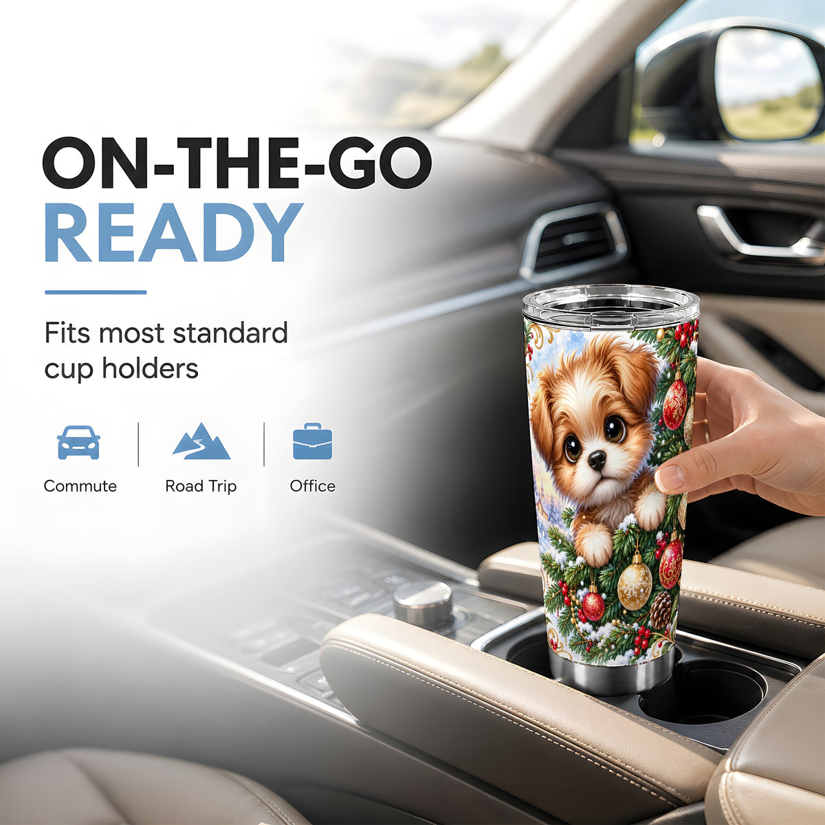 #pl[20oz|Steel] Christmas Puppy Tumbler 20oz, Dog Tumbler, Stainless Steel Travel Cup