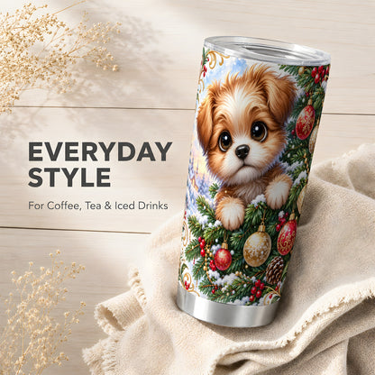 #pl[20oz|Steel] Christmas Puppy Tumbler 20oz, Dog Tumbler, Stainless Steel Travel Cup