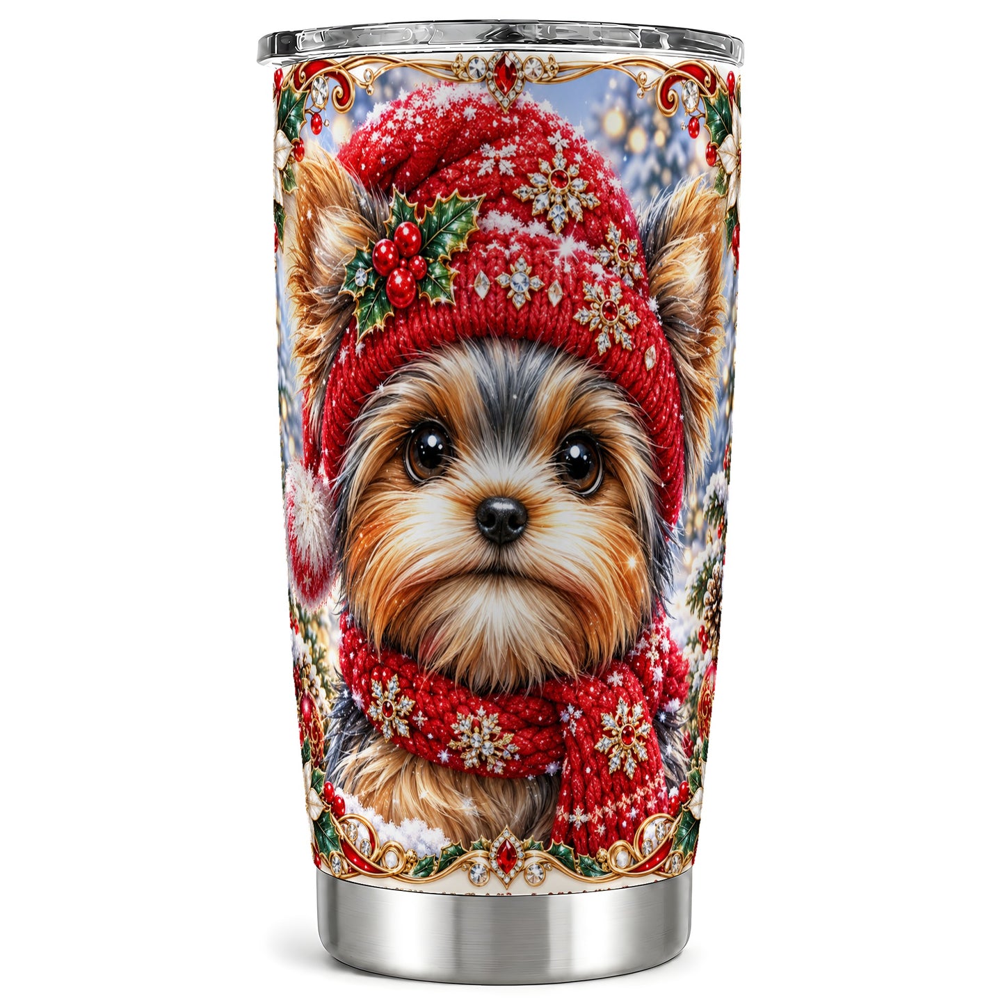 Winter Terrier Tumbler 20oz, Dog Tumbler, Stainless Steel Travel Cup