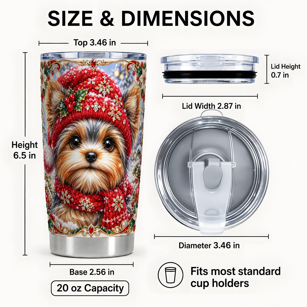 #pl[20oz|Steel] Winter Terrier Tumbler 20oz, Dog Tumbler, Stainless Steel Travel Cup