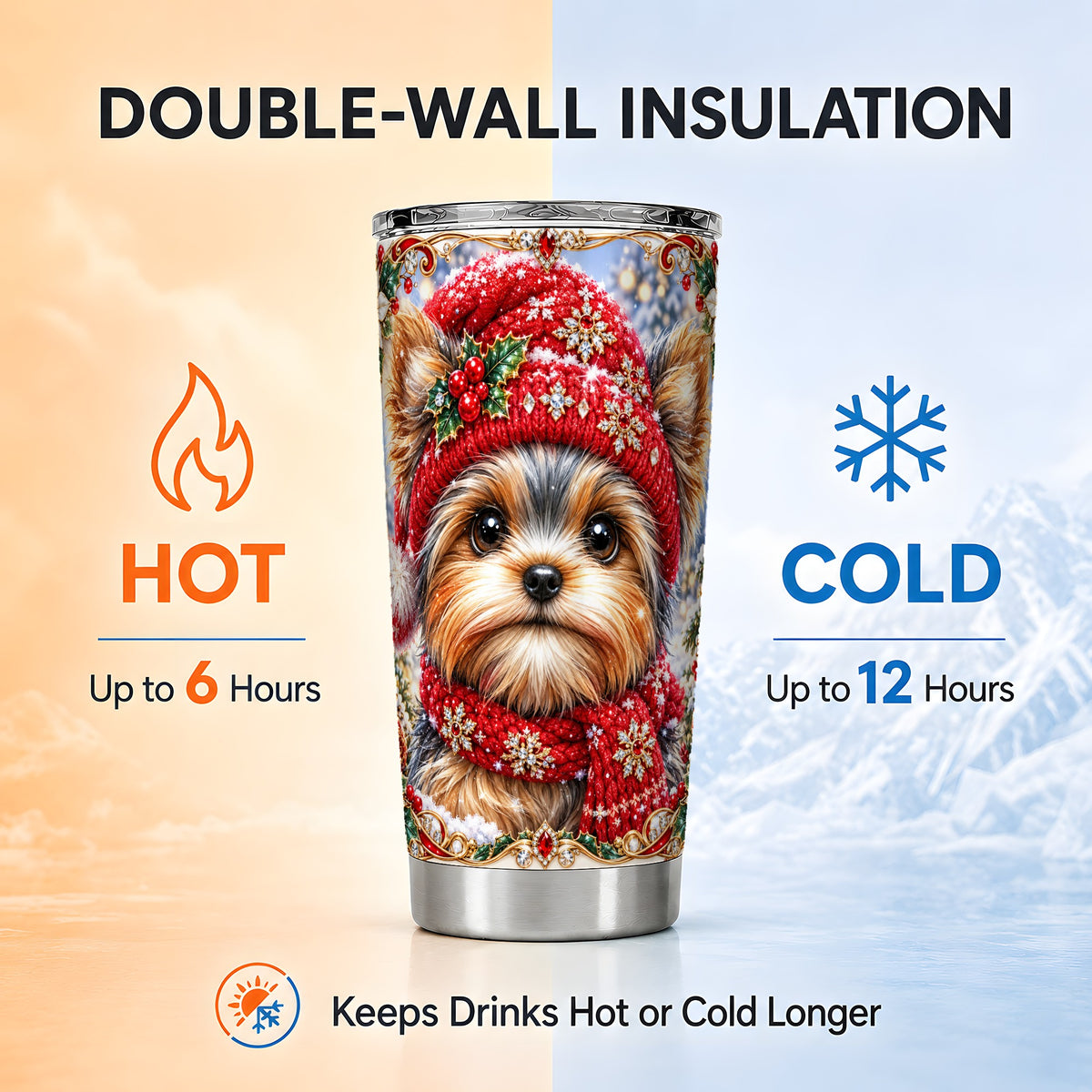 #pl[20oz|Steel] Winter Terrier Tumbler 20oz, Dog Tumbler, Stainless Steel Travel Cup