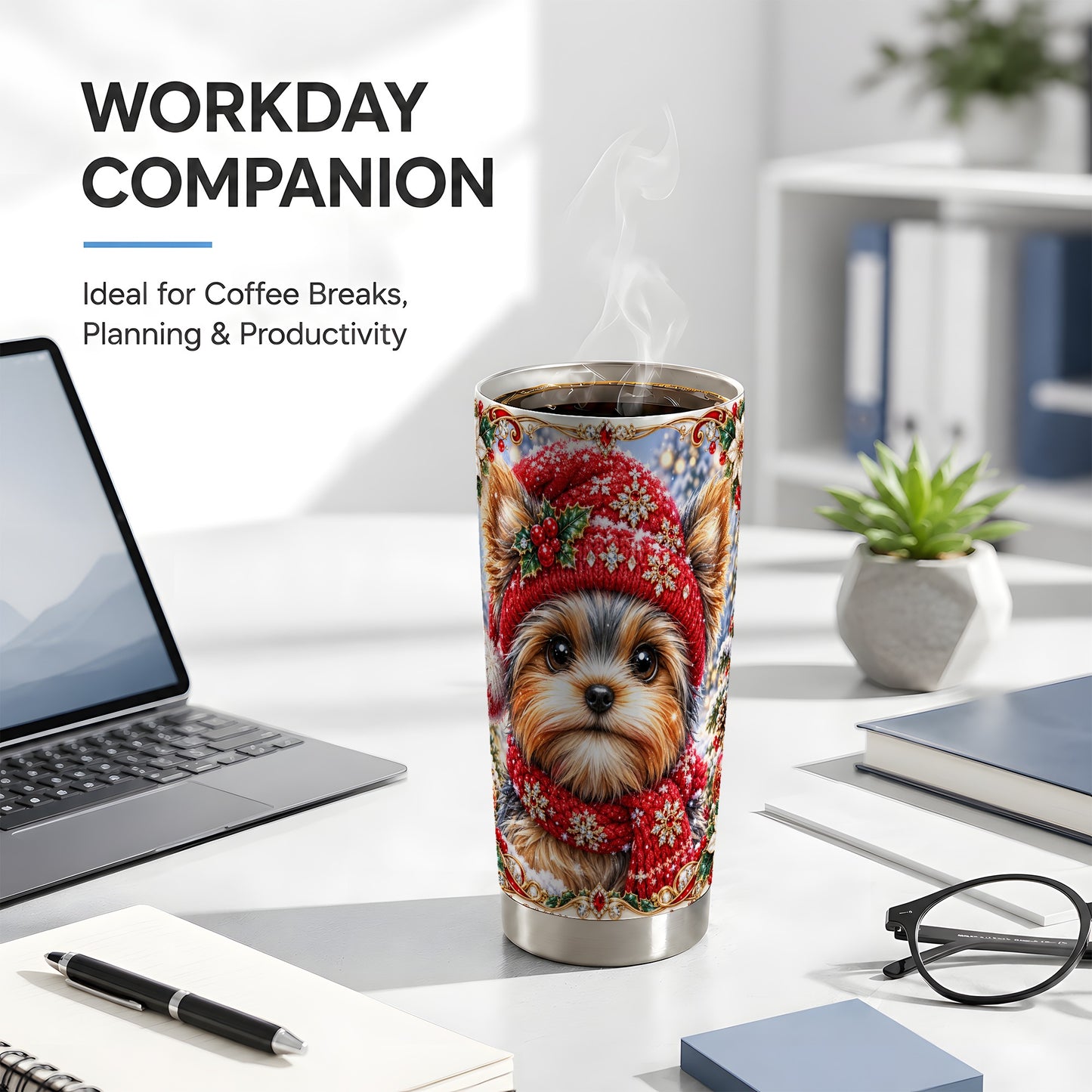 #pl[20oz|Steel] Winter Terrier Tumbler 20oz, Dog Tumbler, Stainless Steel Travel Cup