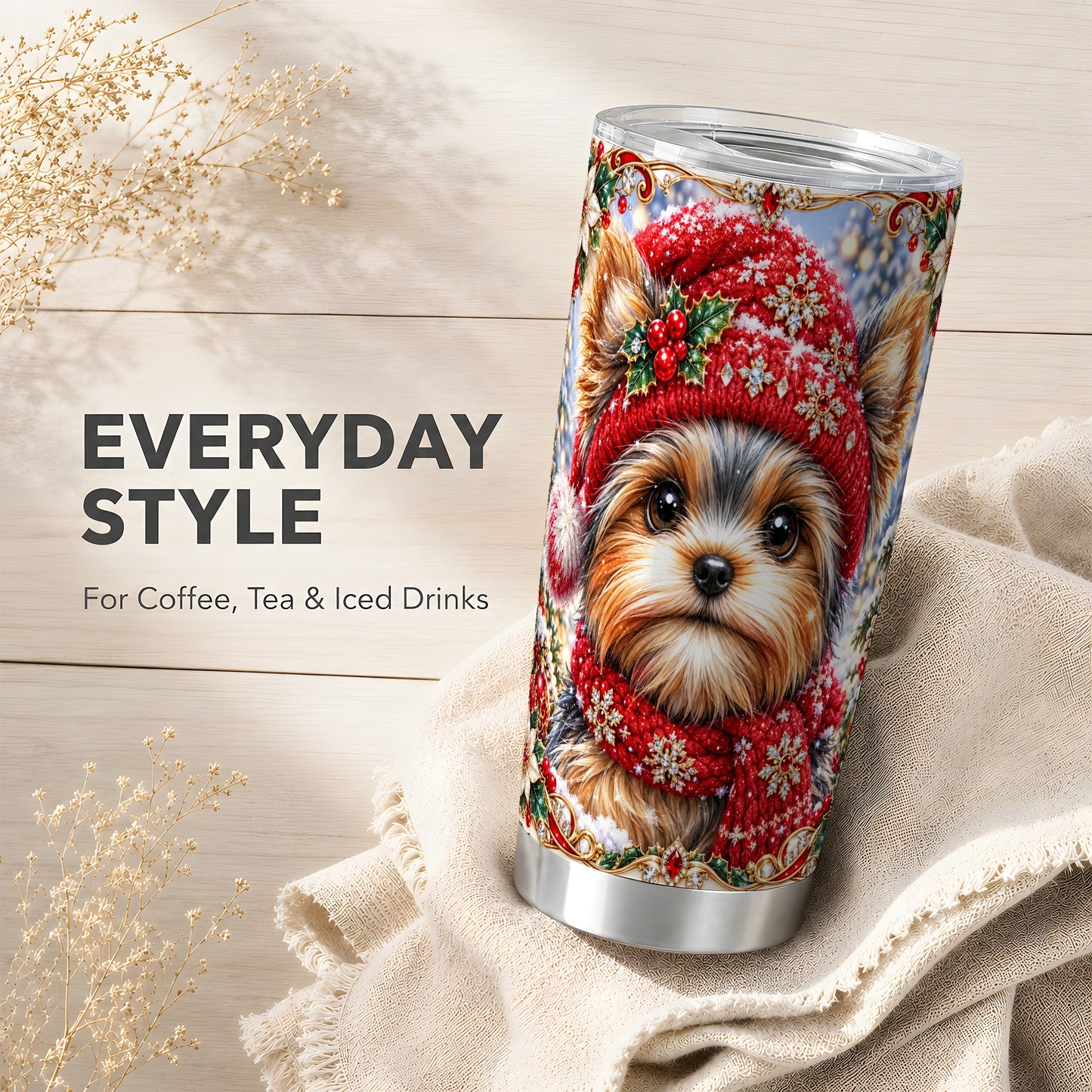 #pl[20oz|Steel] Winter Terrier Tumbler 20oz, Dog Tumbler, Stainless Steel Travel Cup