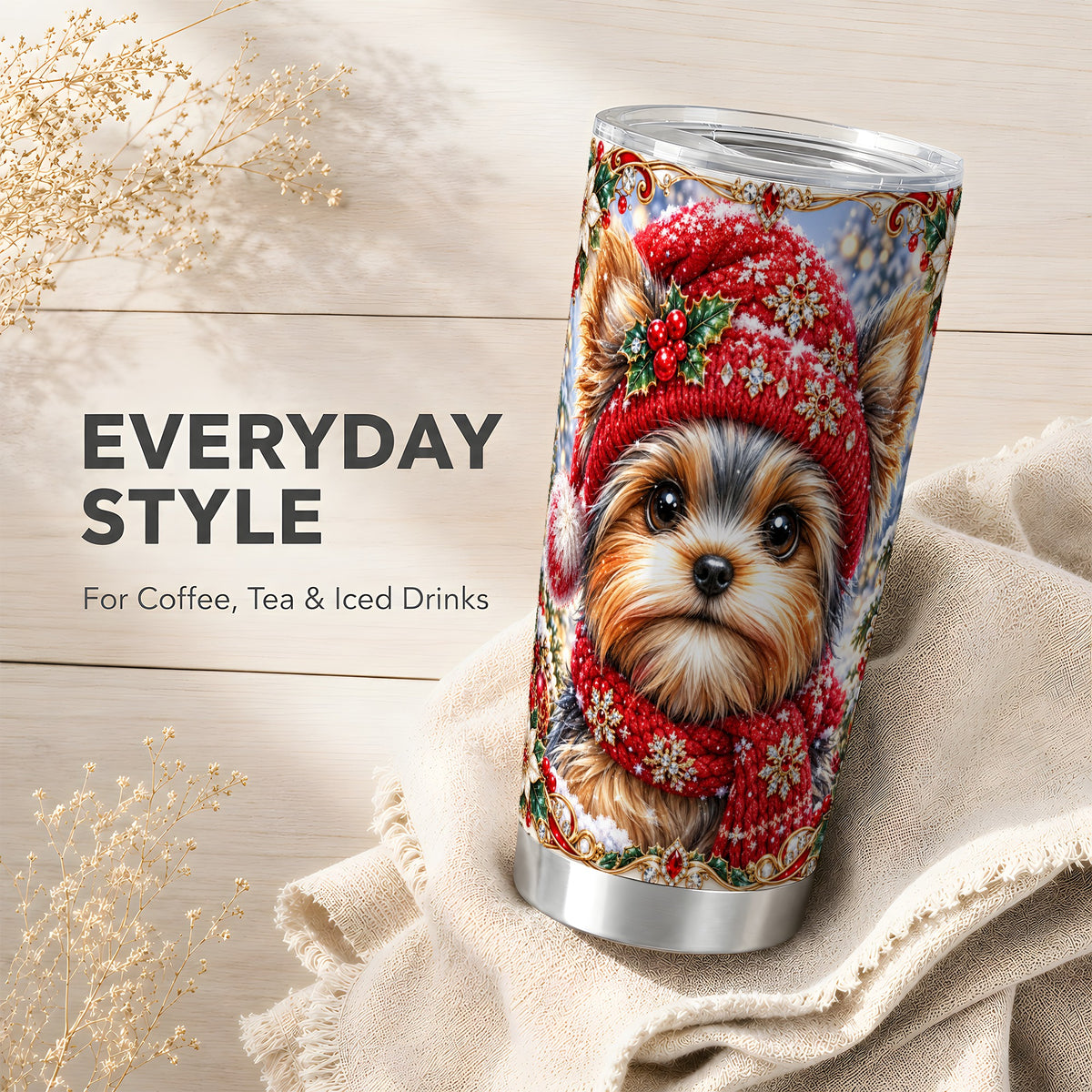 #pl[20oz|Steel] Winter Terrier Tumbler 20oz, Dog Tumbler, Stainless Steel Travel Cup