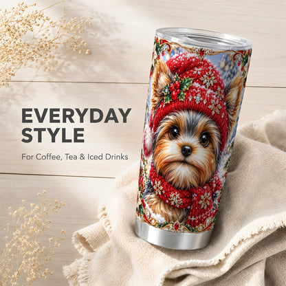#pl[20oz|Steel] Winter Terrier Tumbler 20oz, Dog Tumbler, Stainless Steel Travel Cup