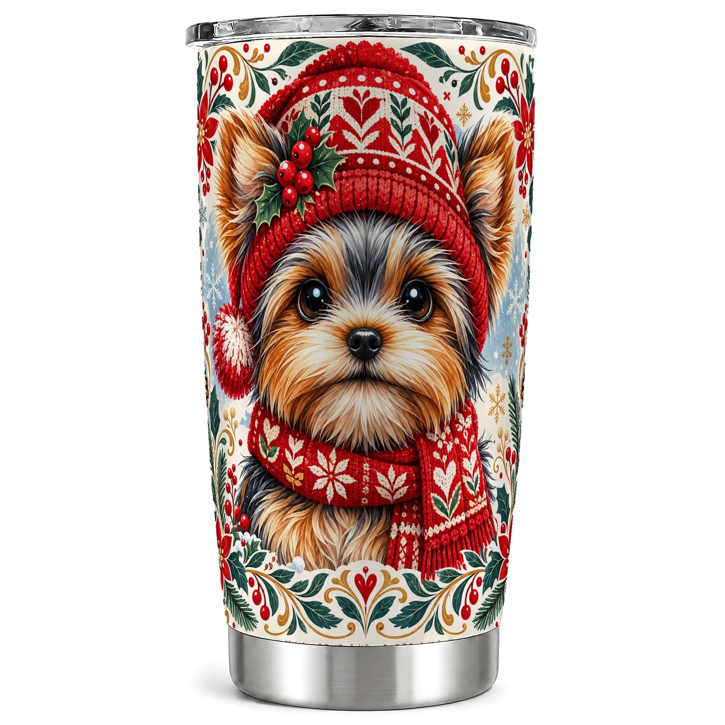 Christmas Yorkie Tumbler 20oz, Dog 20oz Tumbler, Stainless Steel Travel Cup