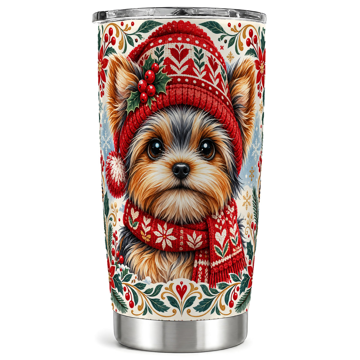 Christmas Yorkie Tumbler 20oz, Dog 20oz Tumbler, Stainless Steel Travel Cup