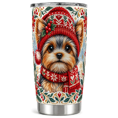 Christmas Yorkie Tumbler 20oz, Dog 20oz Tumbler, Stainless Steel Travel Cup