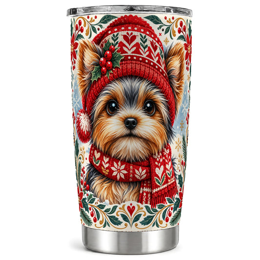 Christmas Yorkie Tumbler 20oz, Dog 20oz Tumbler, Stainless Steel Travel Cup