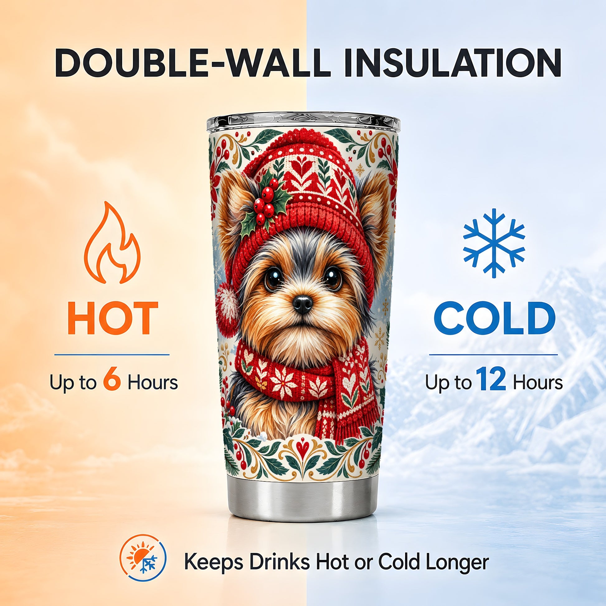 #pl[20oz|Steel] Christmas Yorkie Tumbler 20oz, Dog 20oz Tumbler, Stainless Steel Travel Cup