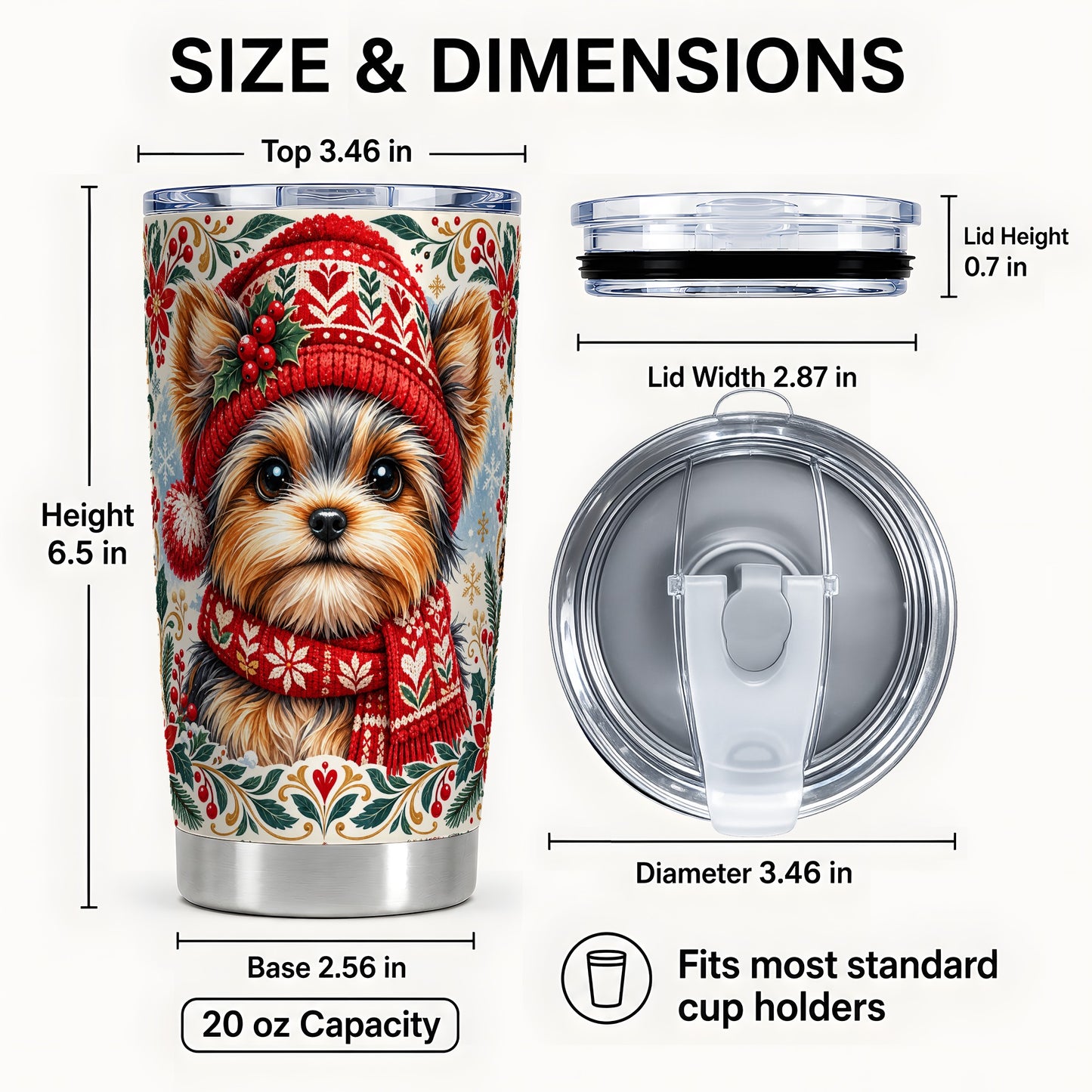 #pl[20oz|Steel] Christmas Yorkie Tumbler 20oz, Dog 20oz Tumbler, Stainless Steel Travel Cup