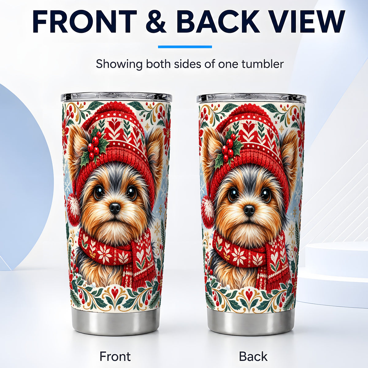 #pl[20oz|Steel] Christmas Yorkie Tumbler 20oz, Dog 20oz Tumbler, Stainless Steel Travel Cup