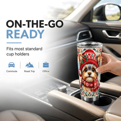 #pl[20oz|Steel] Christmas Yorkie Tumbler 20oz, Dog 20oz Tumbler, Stainless Steel Travel Cup