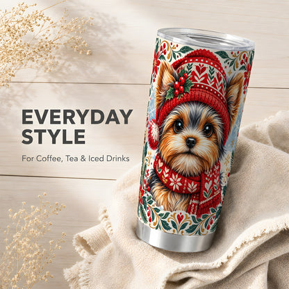 #pl[20oz|Steel] Christmas Yorkie Tumbler 20oz, Dog 20oz Tumbler, Stainless Steel Travel Cup