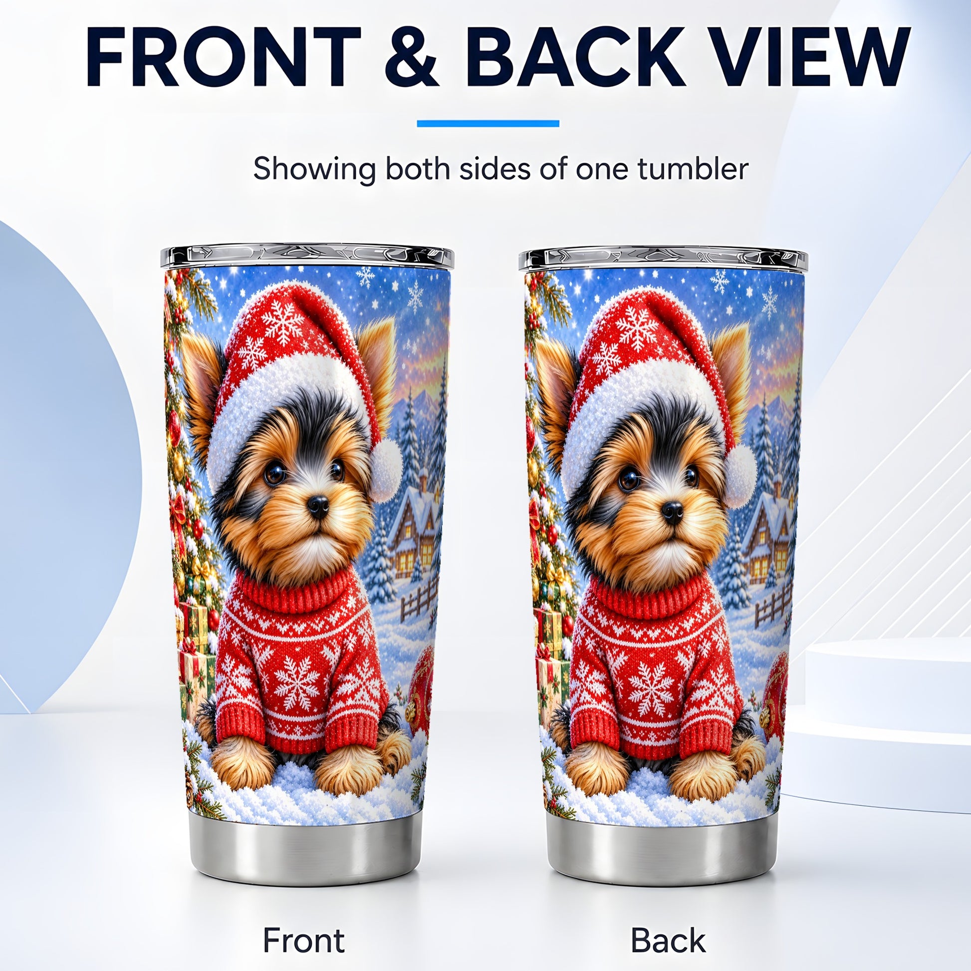 #pl[20oz|Steel] Santa Yorkie Tumbler 20oz, Dog 20oz Tumbler, Stainless Steel Travel Cup