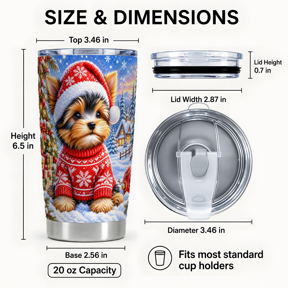 #pl[20oz|Steel] Santa Yorkie Tumbler 20oz, Dog 20oz Tumbler, Stainless Steel Travel Cup
