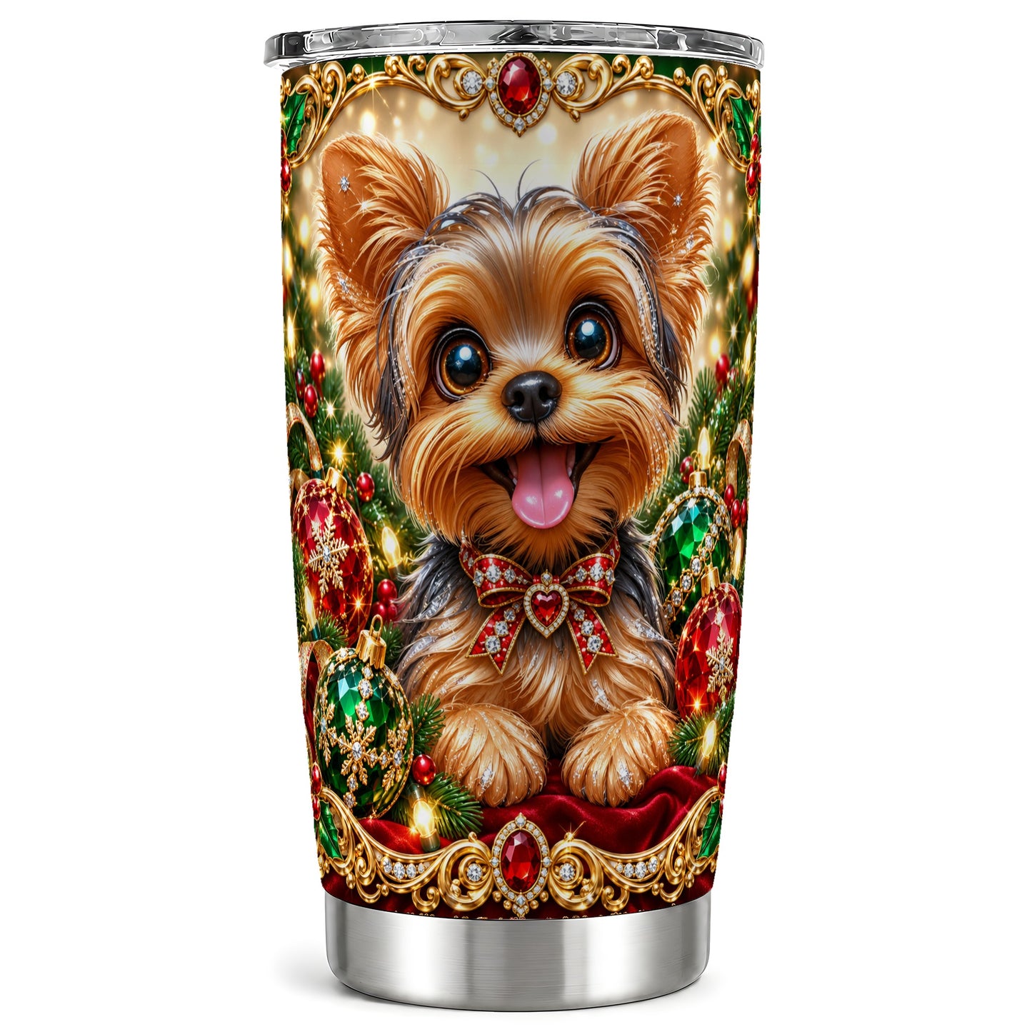 Jeweled Yorkie Tumbler 20oz, Dog 20oz Tumbler, Stainless Steel Travel Cup
