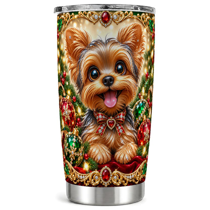 Jeweled Yorkie Tumbler 20oz, Dog 20oz Tumbler, Stainless Steel Travel Cup