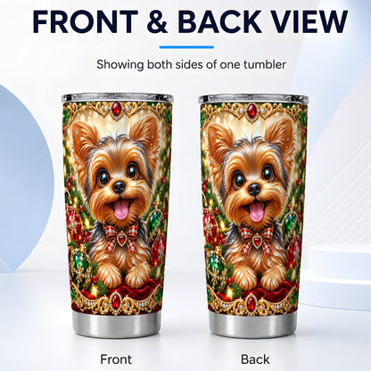 #pl[20oz|Steel] Jeweled Yorkie Tumbler 20oz, Dog 20oz Tumbler, Stainless Steel Travel Cup