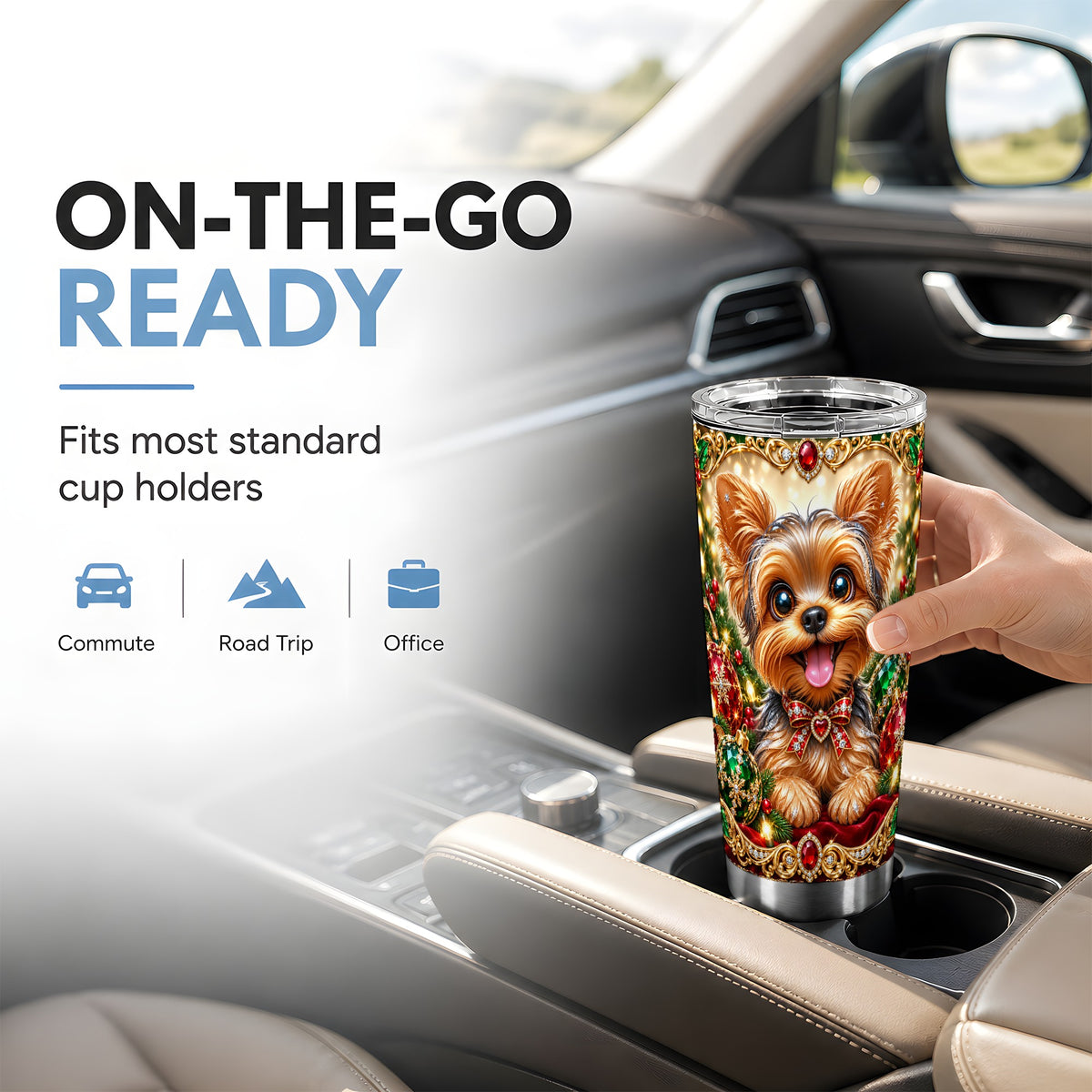 #pl[20oz|Steel] Jeweled Yorkie Tumbler 20oz, Dog 20oz Tumbler, Stainless Steel Travel Cup