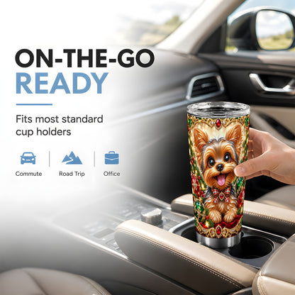 #pl[20oz|Steel] Jeweled Yorkie Tumbler 20oz, Dog 20oz Tumbler, Stainless Steel Travel Cup