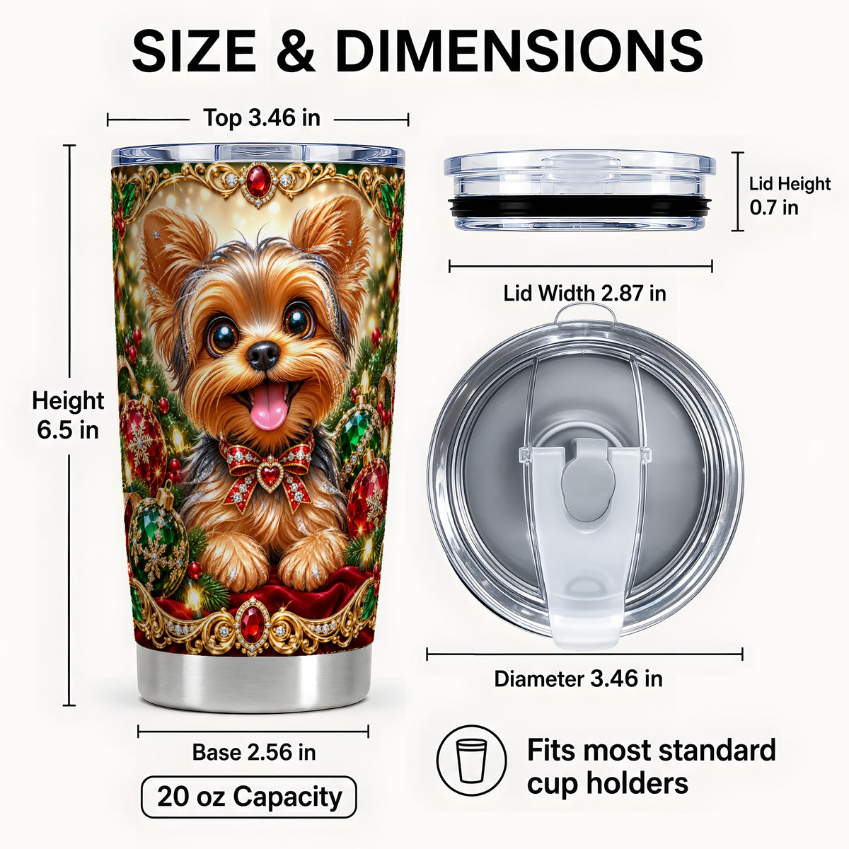 #pl[20oz|Steel] Jeweled Yorkie Tumbler 20oz, Dog 20oz Tumbler, Stainless Steel Travel Cup