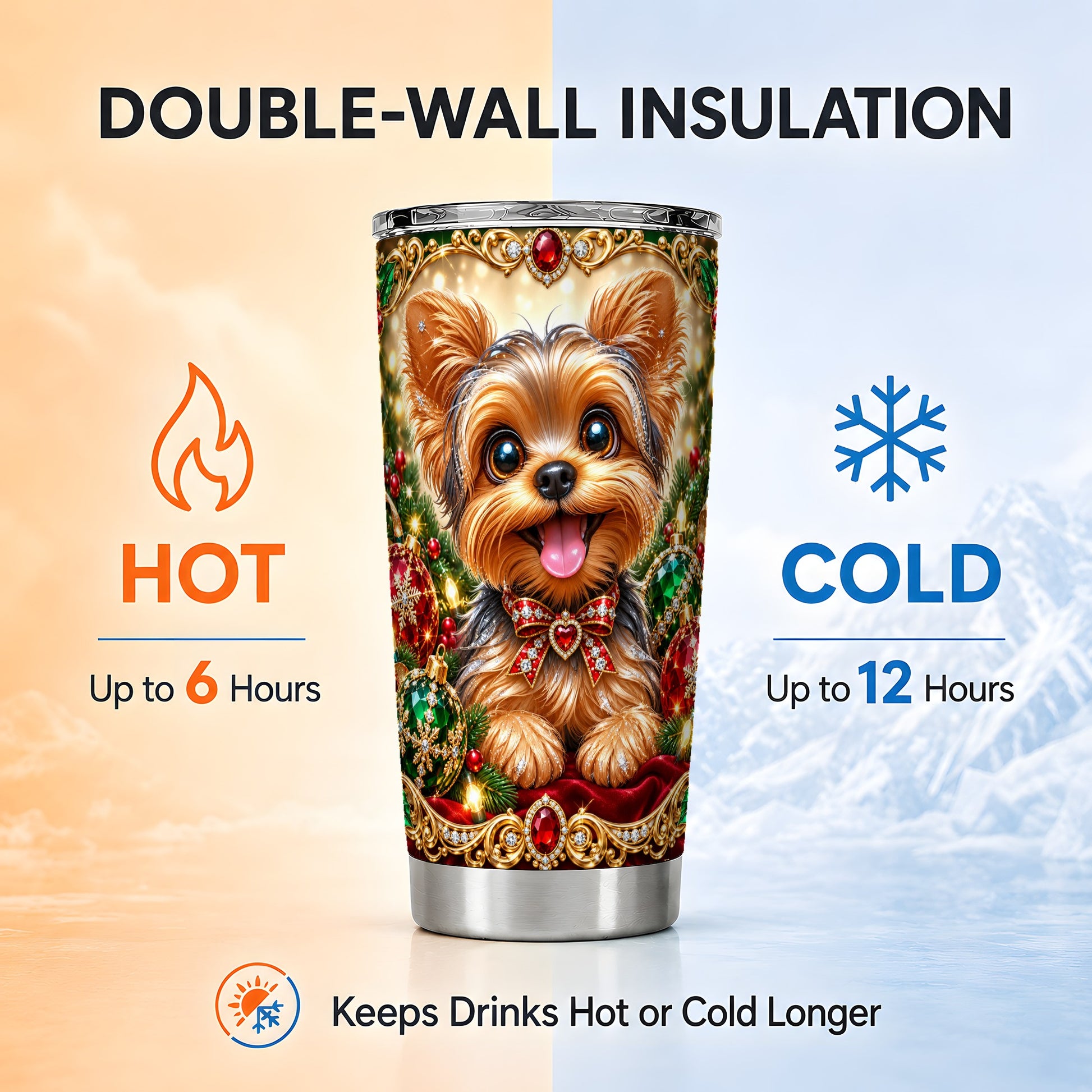 #pl[20oz|Steel] Jeweled Yorkie Tumbler 20oz, Dog 20oz Tumbler, Stainless Steel Travel Cup